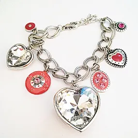Crystal Hearts & Pink Disc Bracelet large links