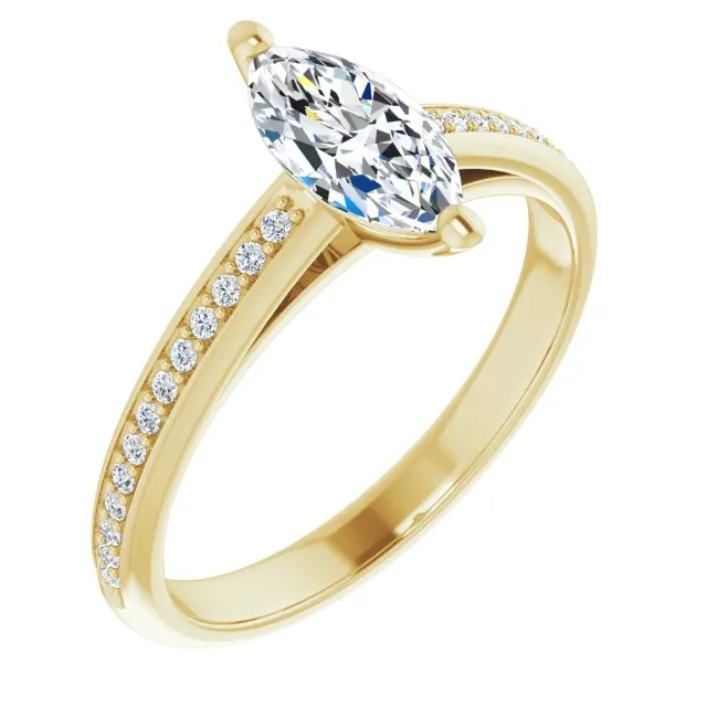 Cubic Zirconia Engagement Ring- The Ahimsa (Customizable Cathedral-set Marquise Cut Style with Shared Prong Band)