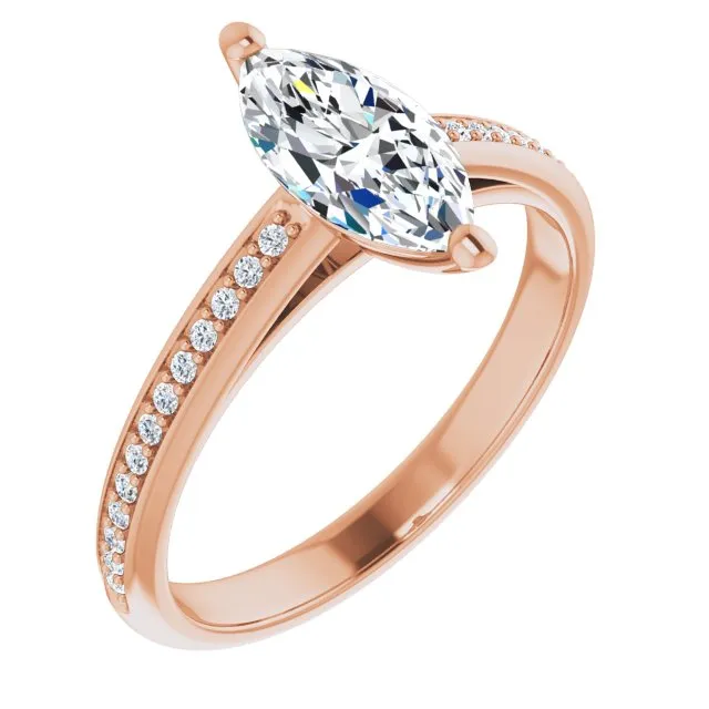 Cubic Zirconia Engagement Ring- The Ahimsa (Customizable Cathedral-set Marquise Cut Style with Shared Prong Band)