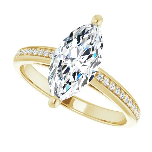 Cubic Zirconia Engagement Ring- The Ahimsa (Customizable Cathedral-set Marquise Cut Style with Shared Prong Band)