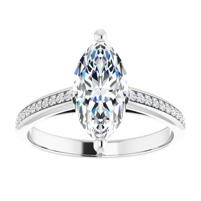 Cubic Zirconia Engagement Ring- The Ahimsa (Customizable Cathedral-set Marquise Cut Style with Shared Prong Band)