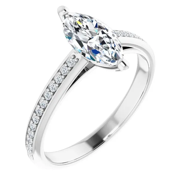 Cubic Zirconia Engagement Ring- The Ahimsa (Customizable Cathedral-set Marquise Cut Style with Shared Prong Band)