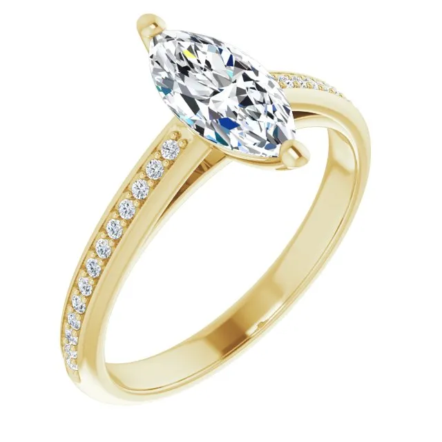 Cubic Zirconia Engagement Ring- The Ahimsa (Customizable Cathedral-set Marquise Cut Style with Shared Prong Band)