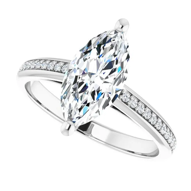 Cubic Zirconia Engagement Ring- The Ahimsa (Customizable Cathedral-set Marquise Cut Style with Shared Prong Band)