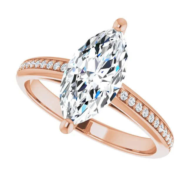 Cubic Zirconia Engagement Ring- The Ahimsa (Customizable Cathedral-set Marquise Cut Style with Shared Prong Band)