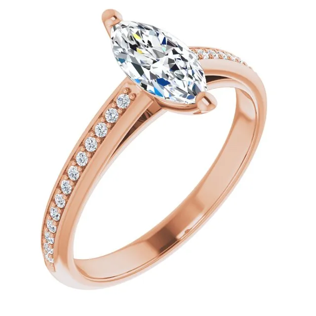 Cubic Zirconia Engagement Ring- The Ahimsa (Customizable Cathedral-set Marquise Cut Style with Shared Prong Band)