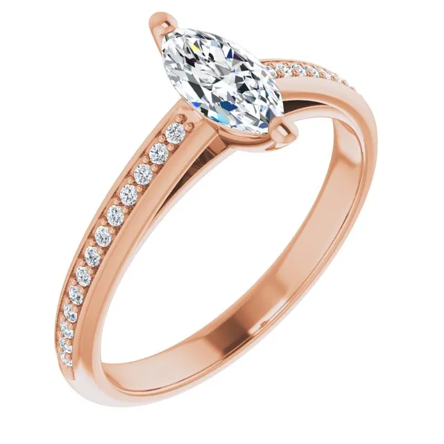 Cubic Zirconia Engagement Ring- The Ahimsa (Customizable Cathedral-set Marquise Cut Style with Shared Prong Band)