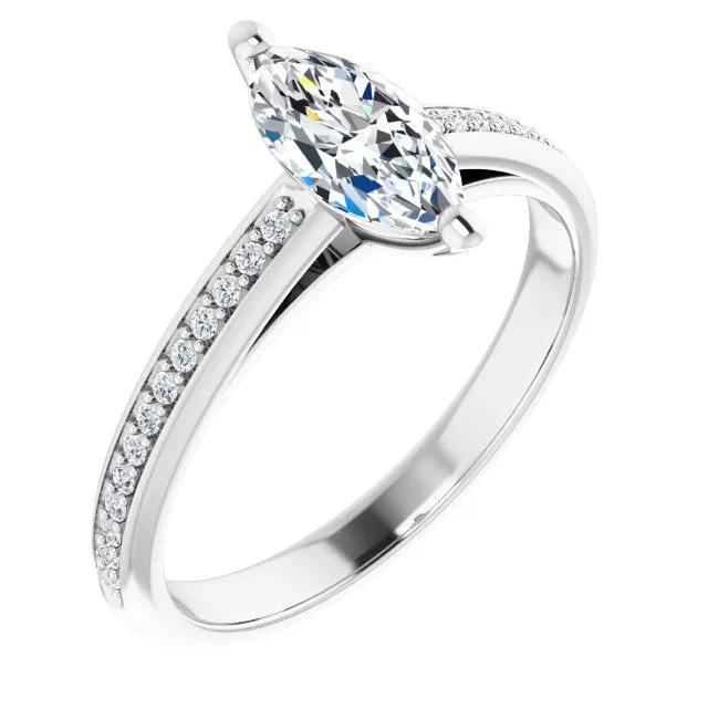 Cubic Zirconia Engagement Ring- The Ahimsa (Customizable Cathedral-set Marquise Cut Style with Shared Prong Band)