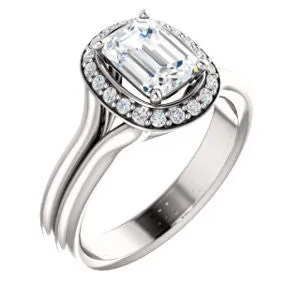 Cubic Zirconia Engagement Ring- The Bebi (Customizable Cathedral-Halo Radiant Cut Design with Wide Split Band)
