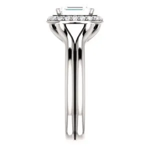 Cubic Zirconia Engagement Ring- The Bebi (Customizable Cathedral-Halo Radiant Cut Design with Wide Split Band)