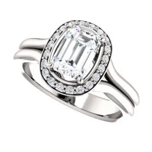 Cubic Zirconia Engagement Ring- The Bebi (Customizable Cathedral-Halo Radiant Cut Design with Wide Split Band)