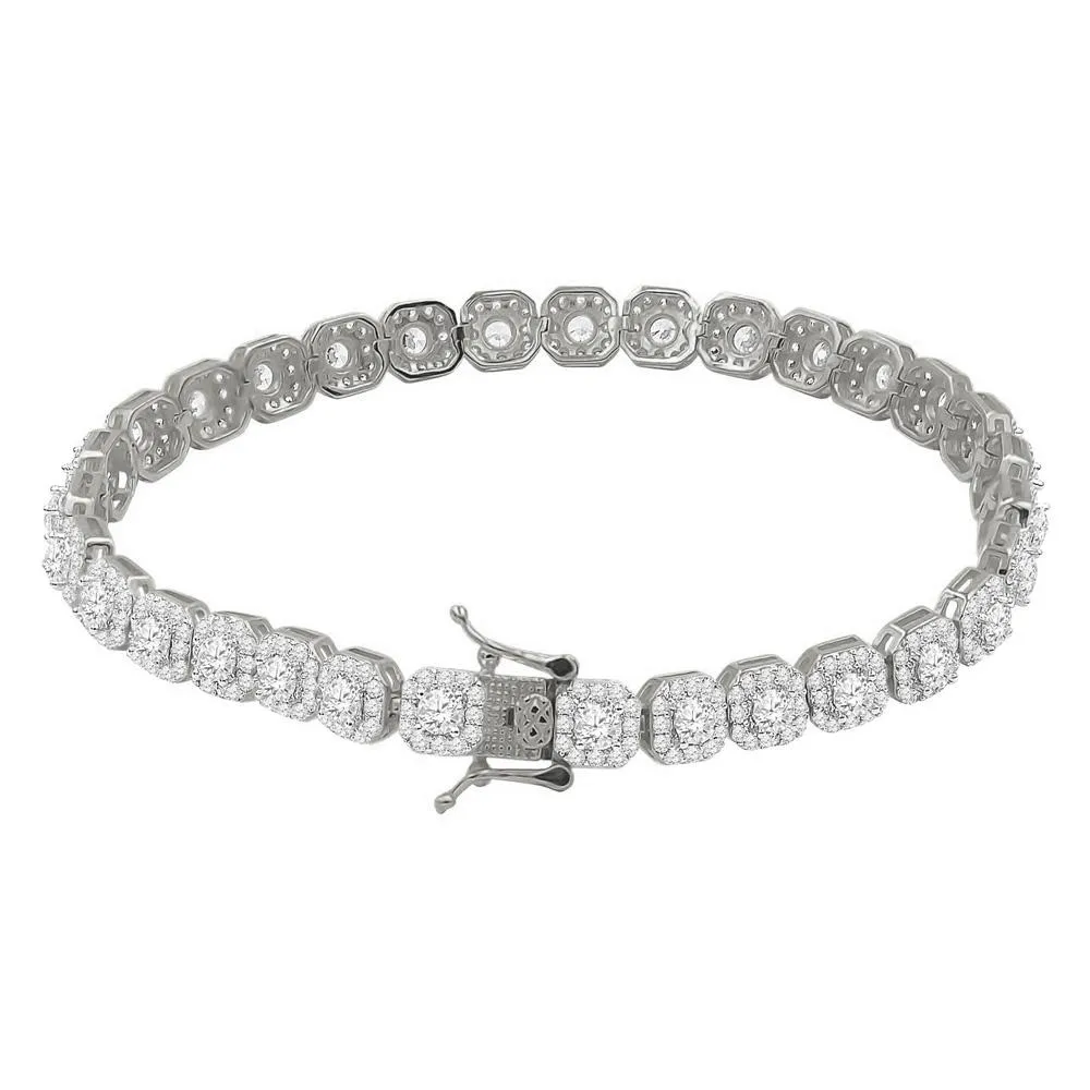 Cushion Cluster CZ Iced Out Bracelet .925 Sterling Silver