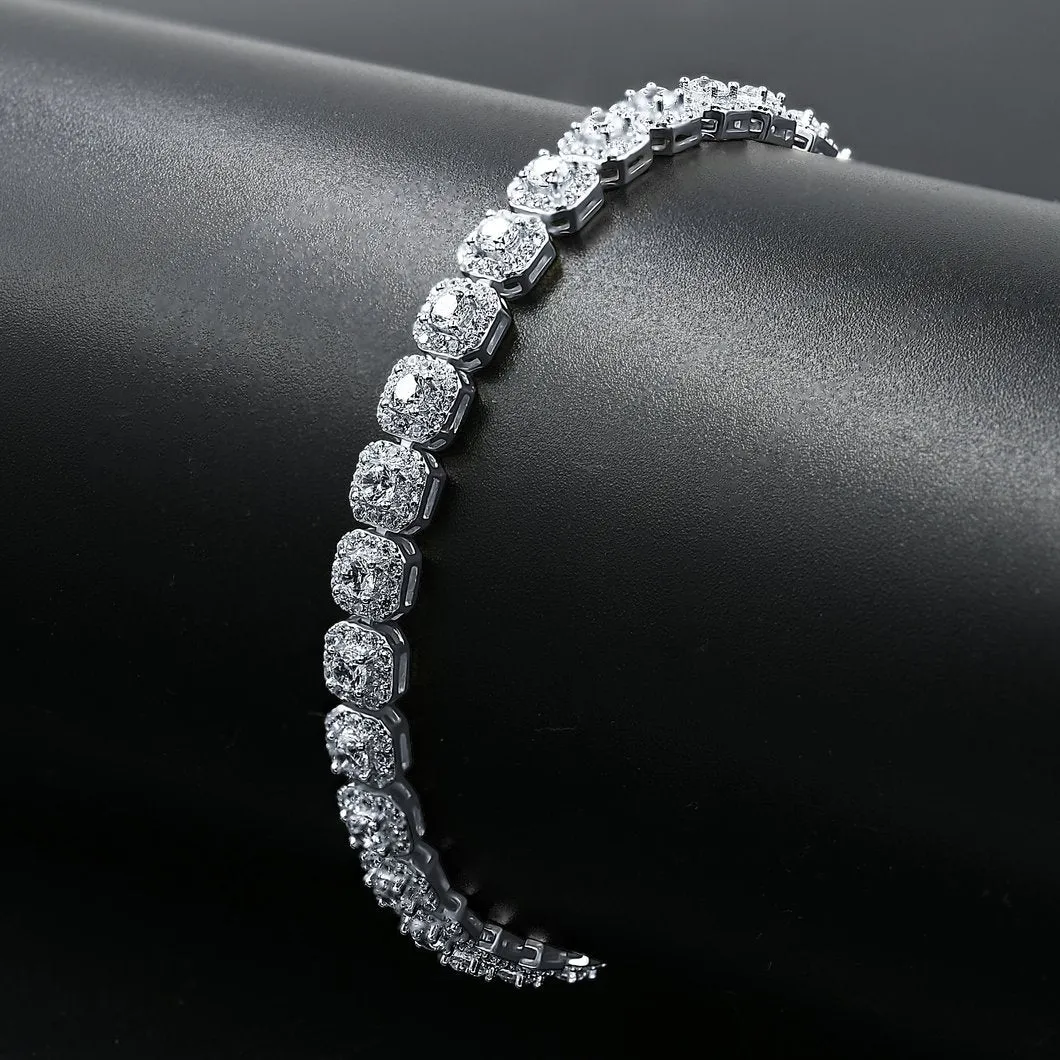 Cushion Cluster CZ Iced Out Bracelet .925 Sterling Silver
