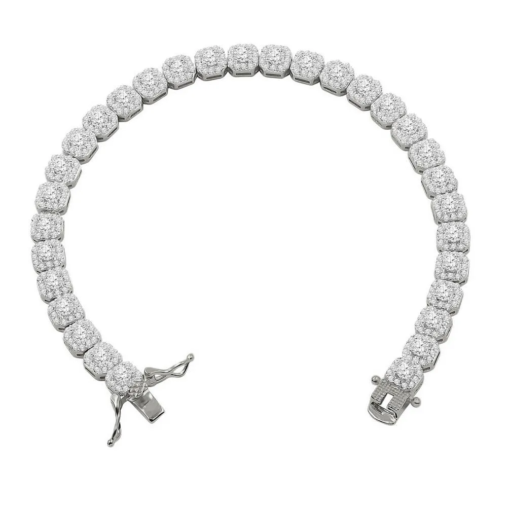 Cushion Cluster CZ Iced Out Bracelet .925 Sterling Silver
