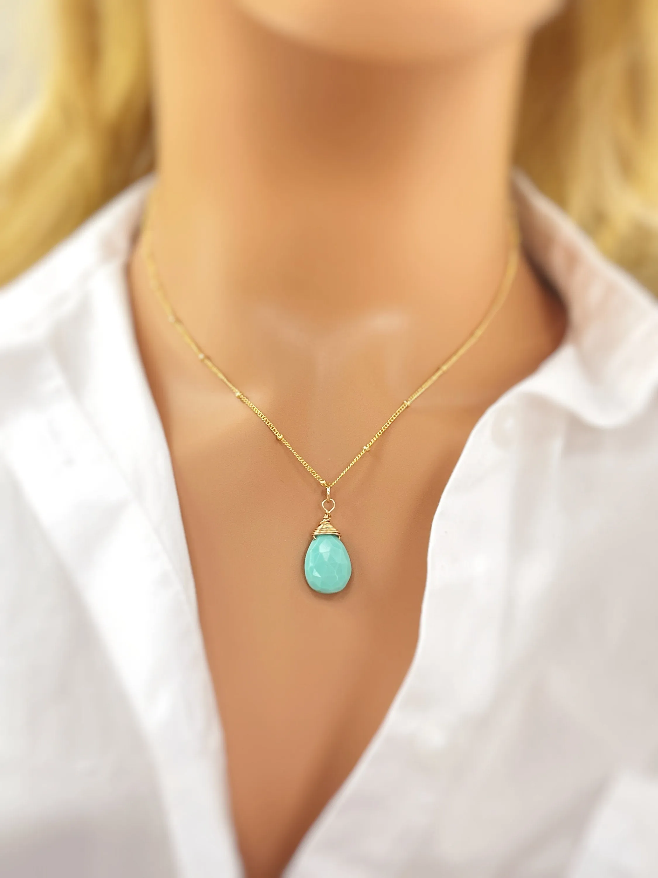 Dainty turquoise Necklace Gold