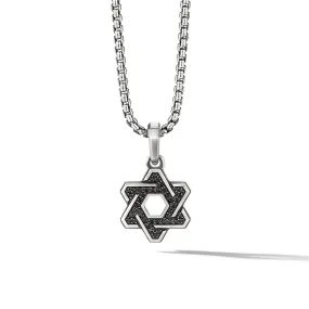 Deco Star of David Pendant in Sterling Silver with Pave Black Diamonds