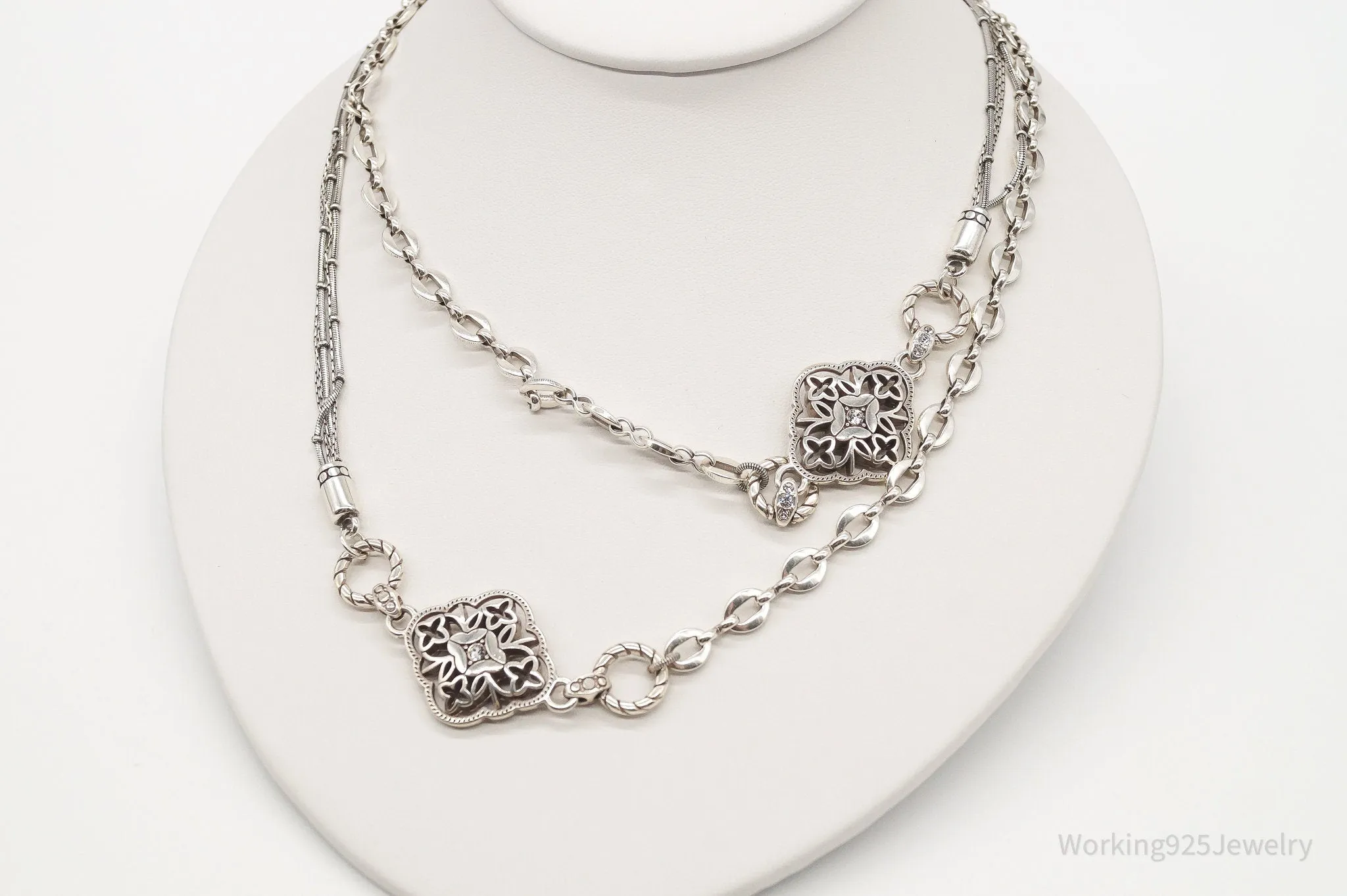 Designer Brighton Crystal Long Chain Sterling Silver Necklace