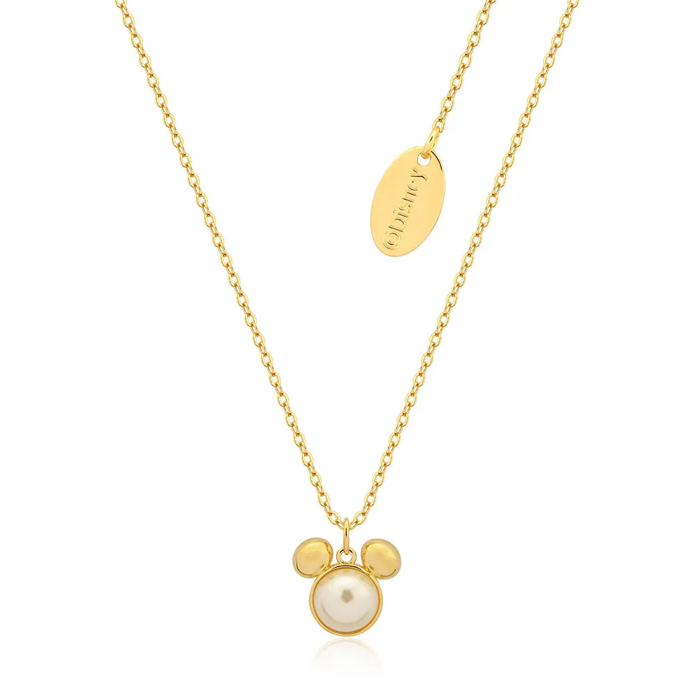 Disney Gold Plated Sterling Silver Mickey Mouse Pearl Pendant On Chain