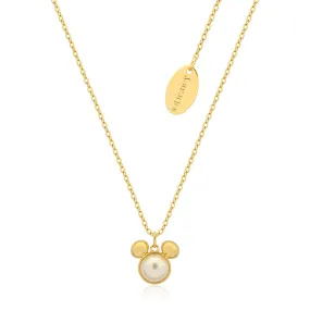 Disney Gold Plated Sterling Silver Mickey Mouse Pearl Pendant On Chain