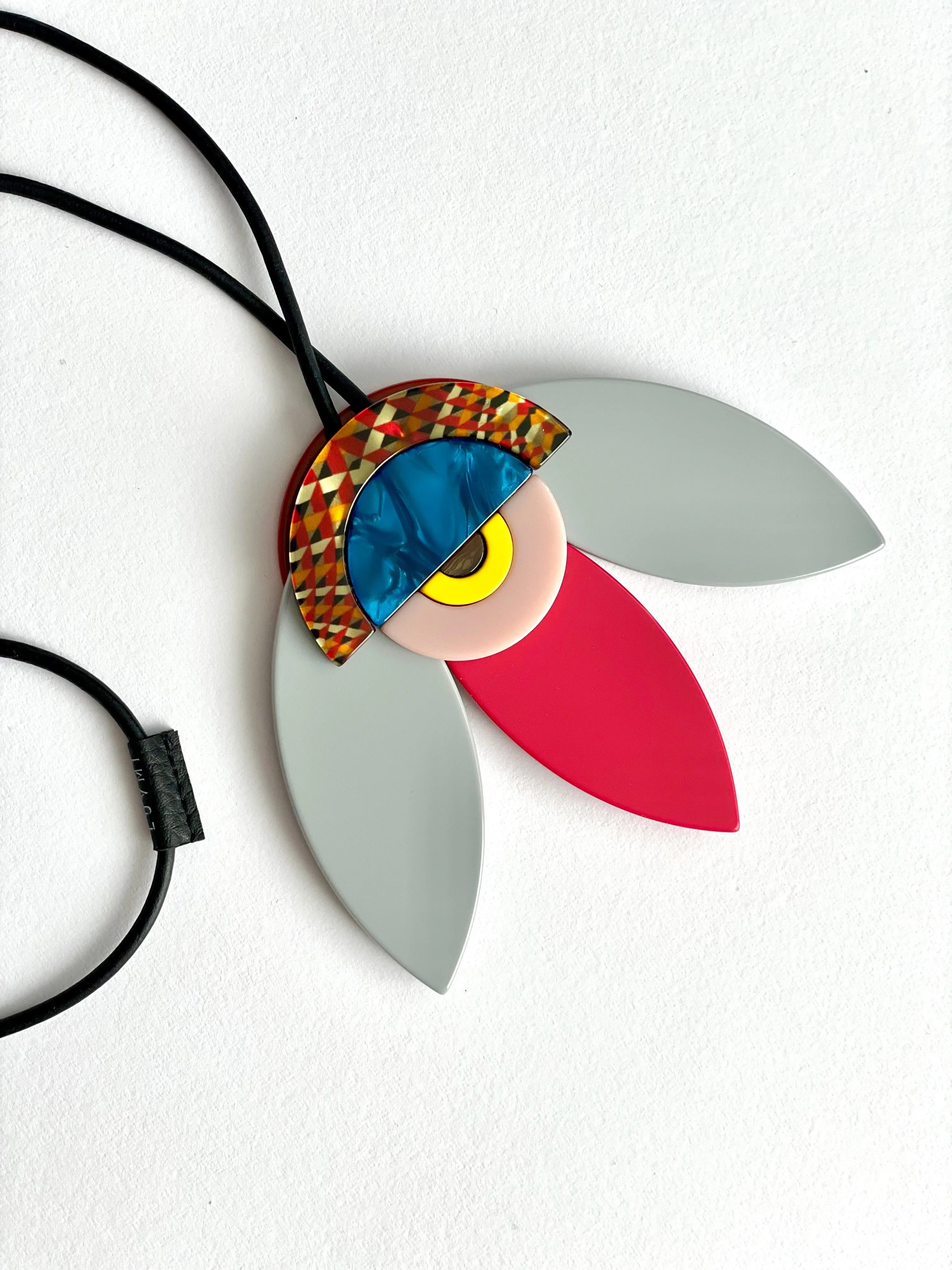 Double-face Necklace Fiori Medium - grey and red