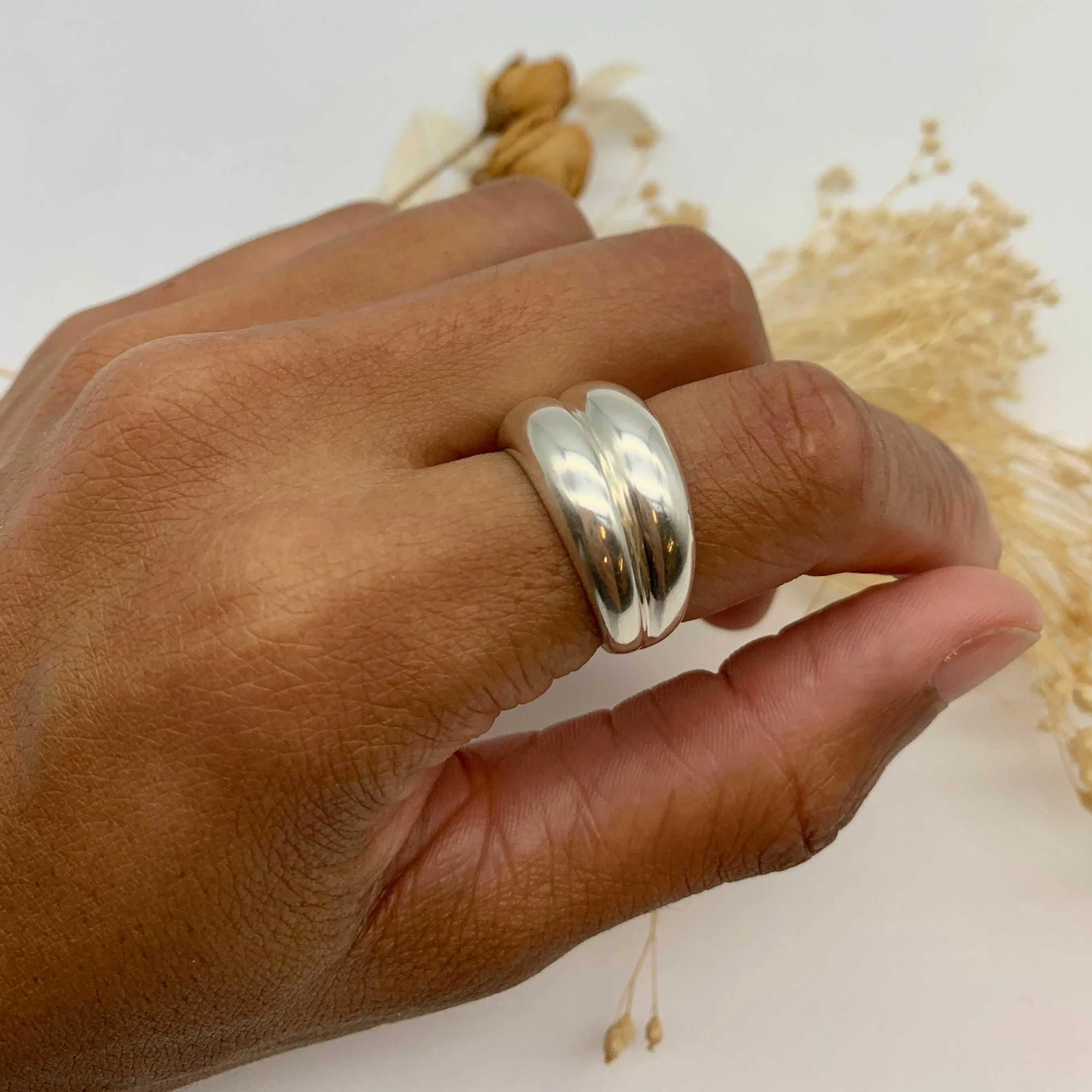 Double Layer Band Ring - Thick Silver Ring - Silver Chunky Ring
