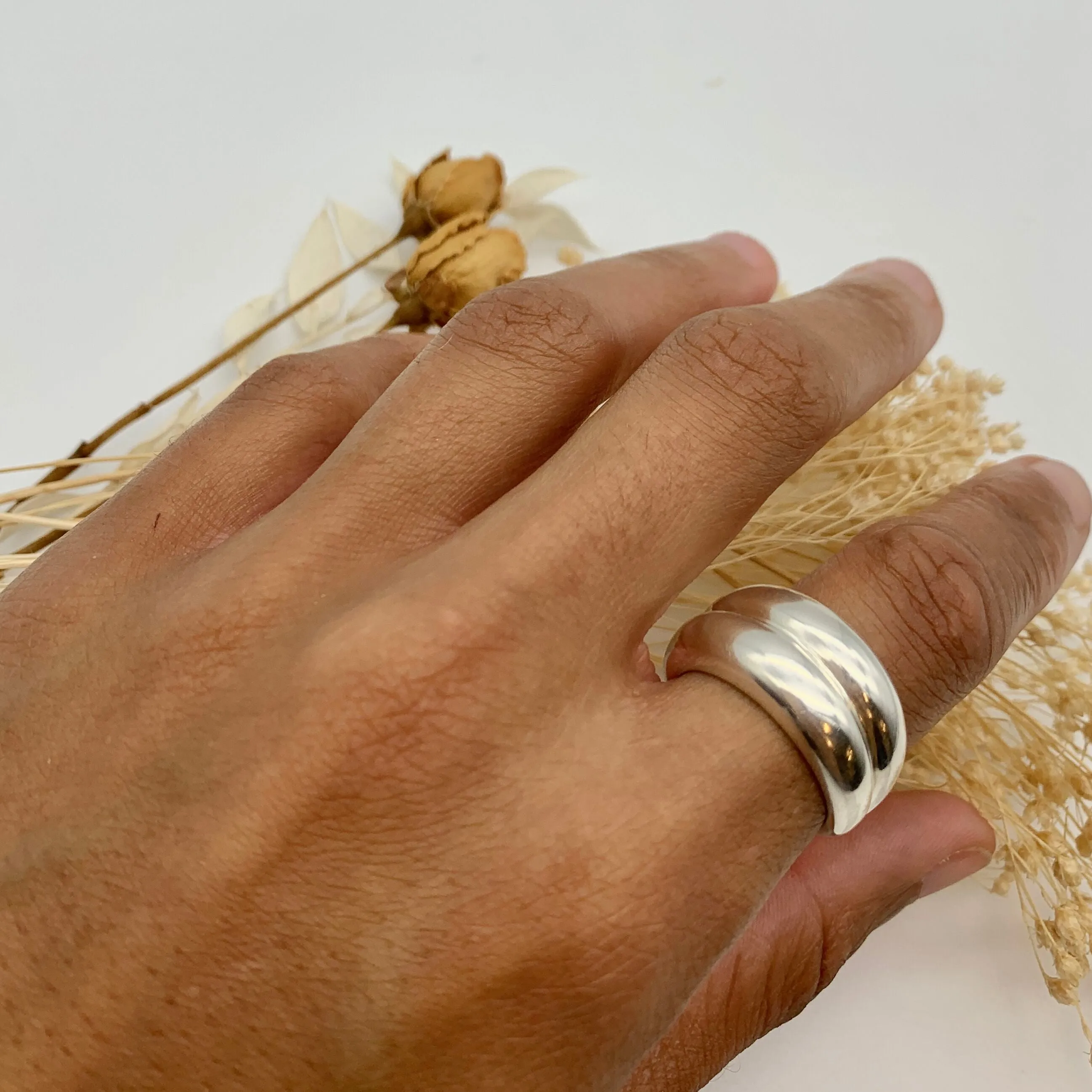 Double Layer Band Ring - Thick Silver Ring - Silver Chunky Ring