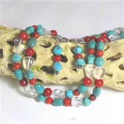 Double-strand Turquoise Nugget Necklace and Earrings
