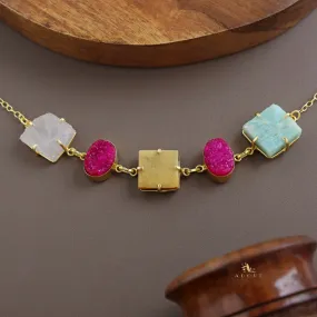 Druzy Oval Square Claw Raw stone Choker