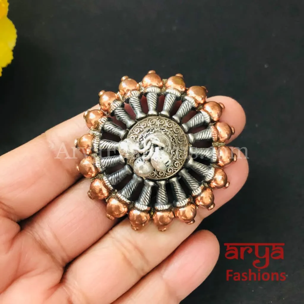 Dual Tone/Oxidized Silver Ring with Rose Gold finish/Statement German Silver Ring