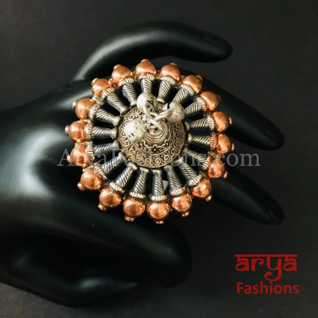 Dual Tone/Oxidized Silver Ring with Rose Gold finish/Statement German Silver Ring