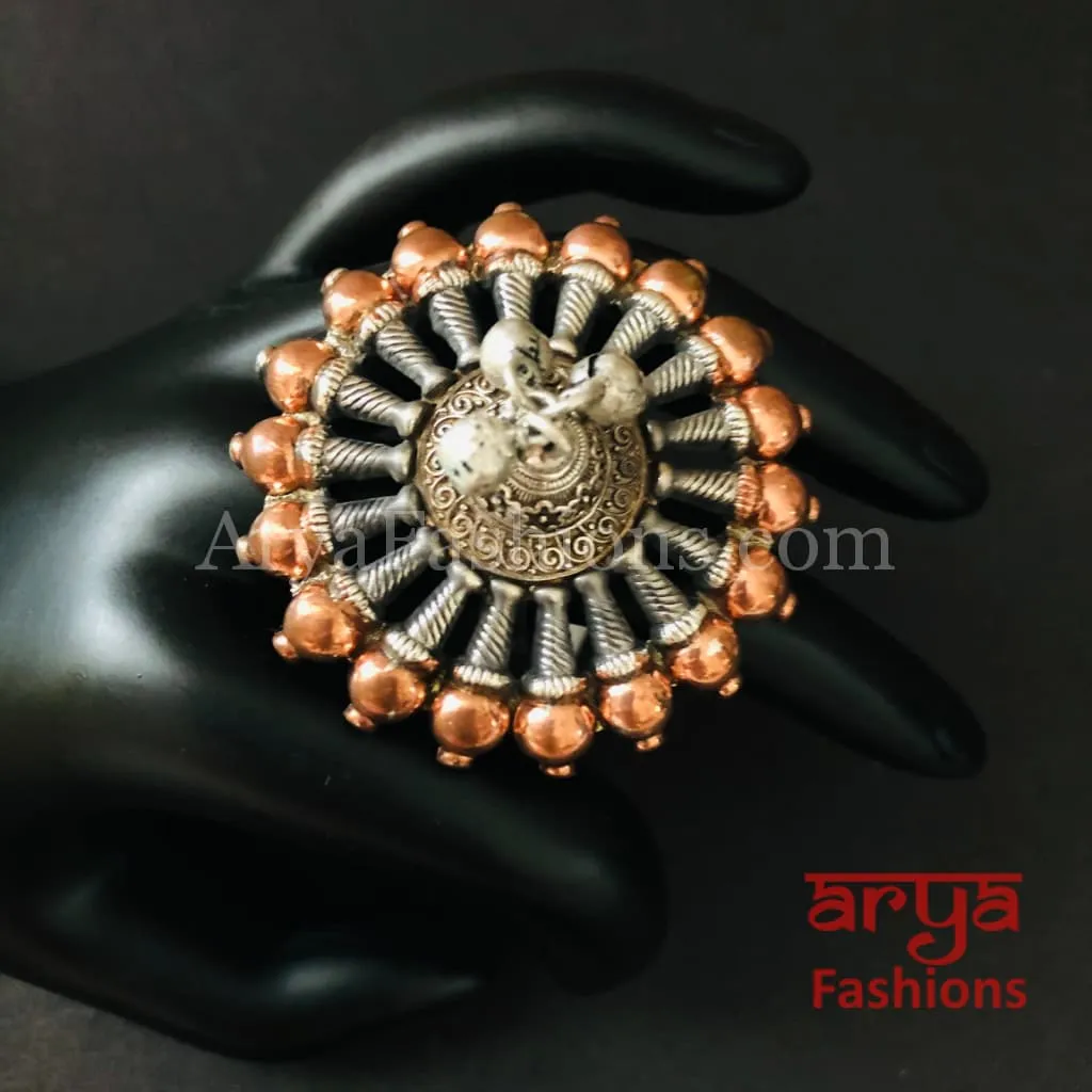 Dual Tone/Oxidized Silver Ring with Rose Gold finish/Statement German Silver Ring