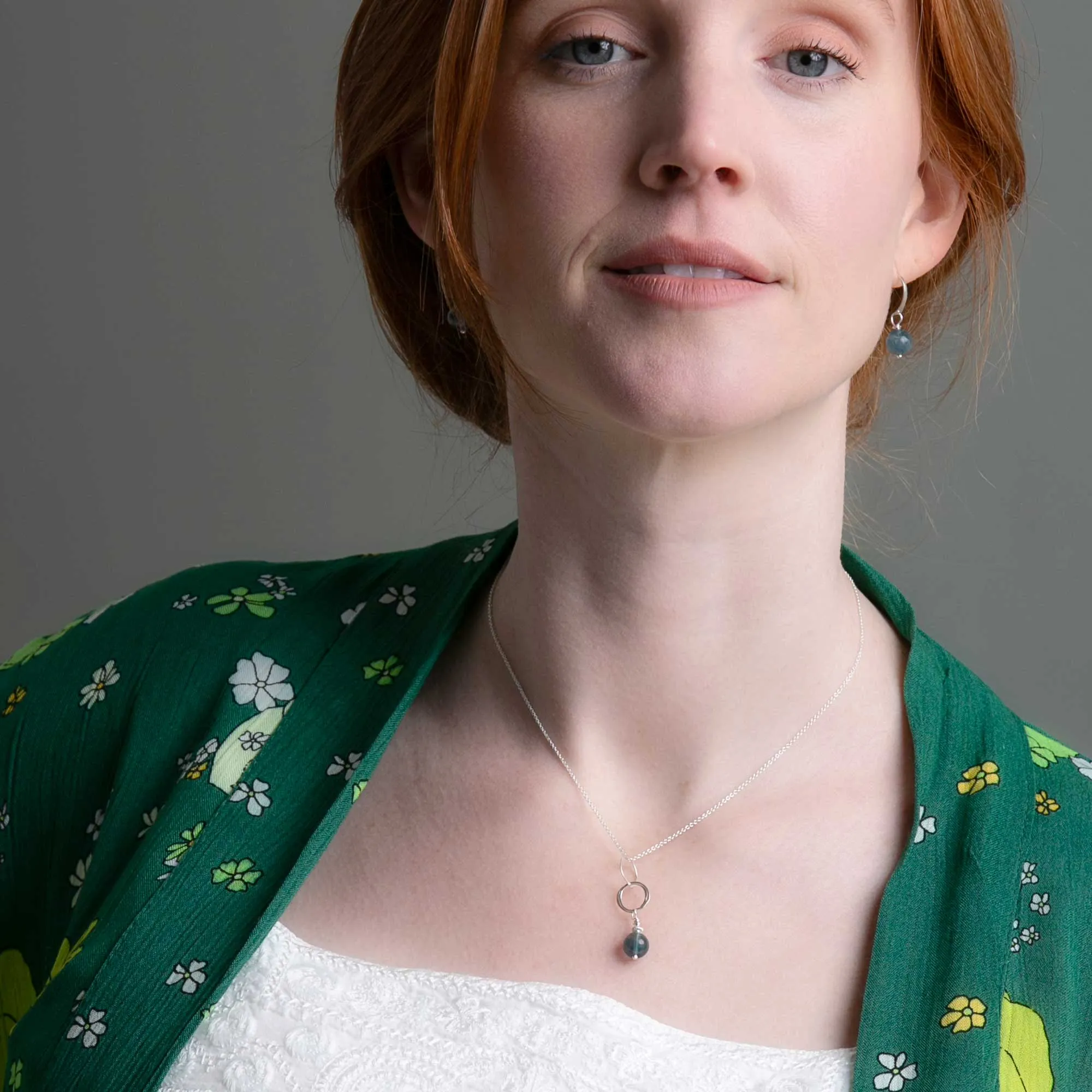ella drop necklace with teal fluorite