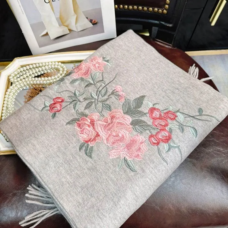 Embroidery 100% Pure Cashmere Scarf Soft and Warm 200x70 cm