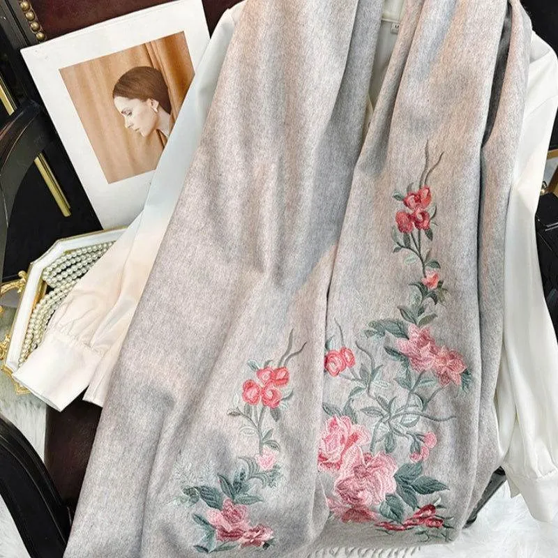 Embroidery 100% Pure Cashmere Scarf Soft and Warm 200x70 cm