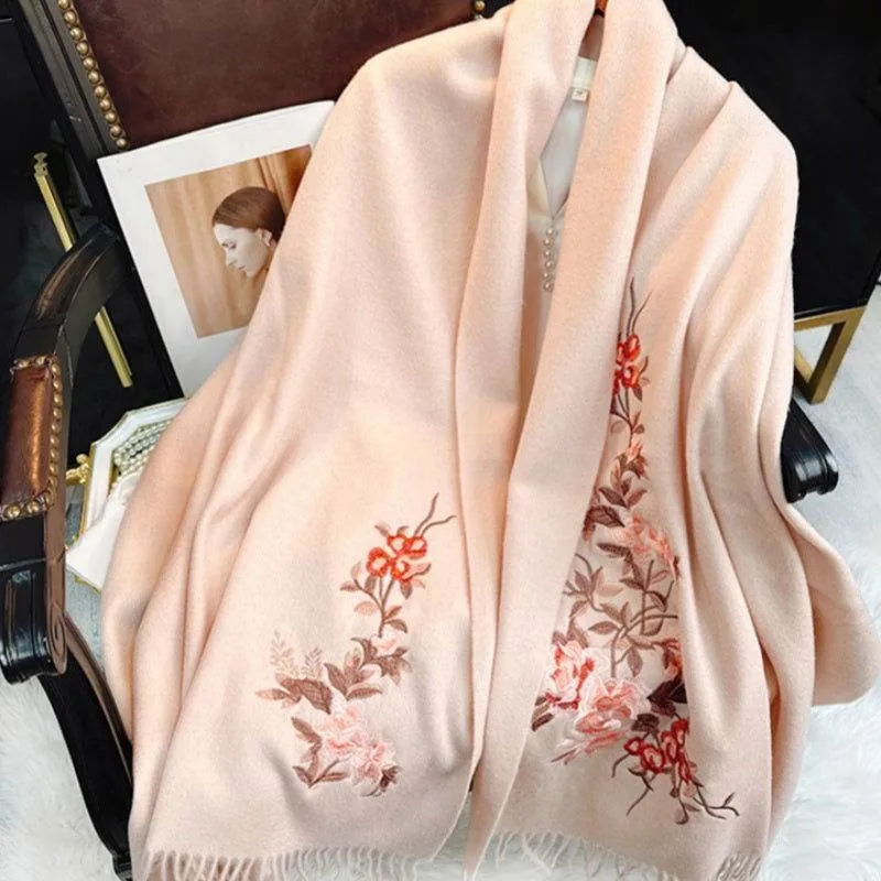 Embroidery 100% Pure Cashmere Scarf Soft and Warm 200x70 cm