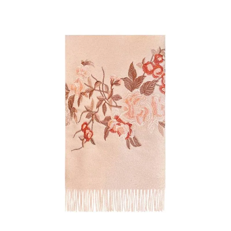 Embroidery 100% Pure Cashmere Scarf Soft and Warm 200x70 cm