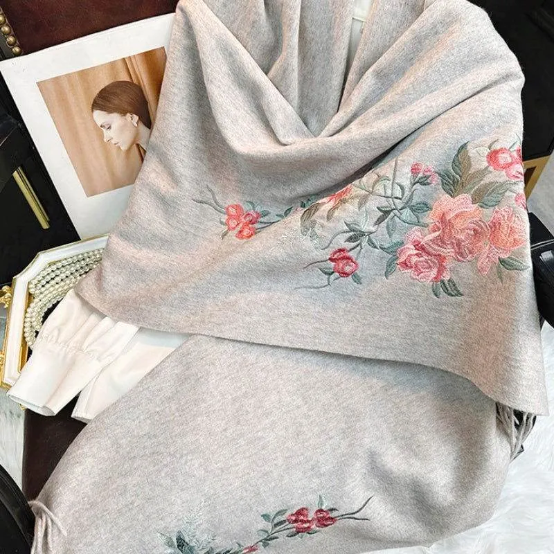 Embroidery 100% Pure Cashmere Scarf Soft and Warm 200x70 cm