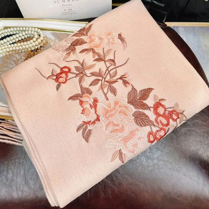 Embroidery 100% Pure Cashmere Scarf Soft and Warm 200x70 cm