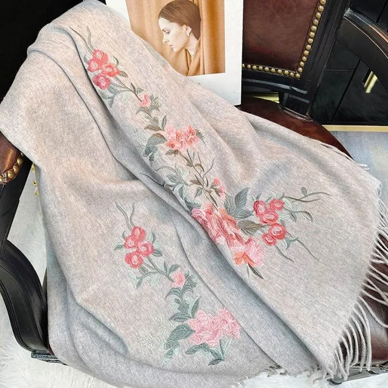 Embroidery 100% Pure Cashmere Scarf Soft and Warm 200x70 cm