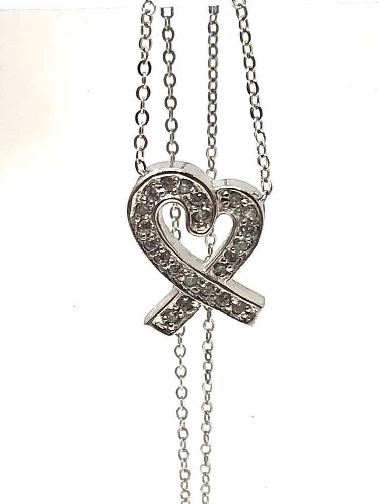 Erwin Pearl .925 Sterling Silver Heart Shape 8 in Crystal Necklace