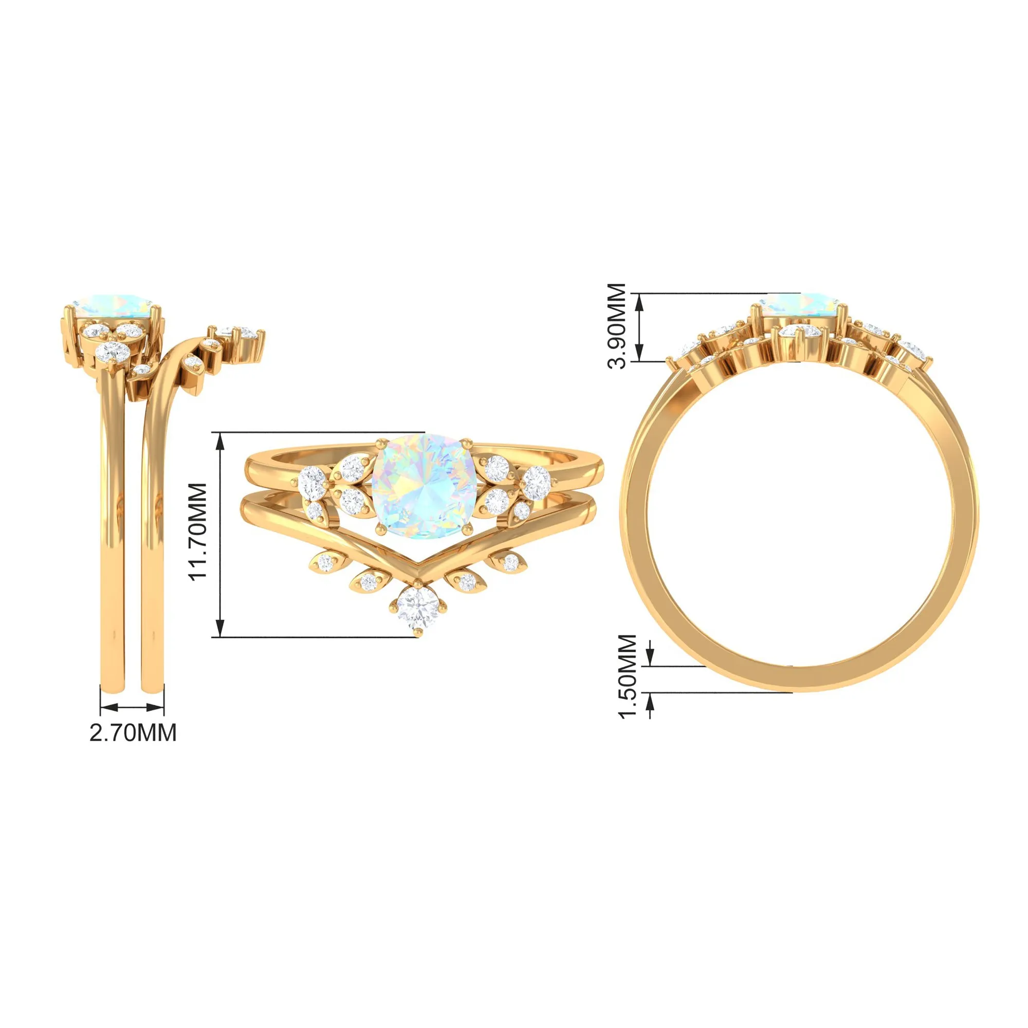 Ethiopian Opal and Diamond Ring Set with Leaf Motif