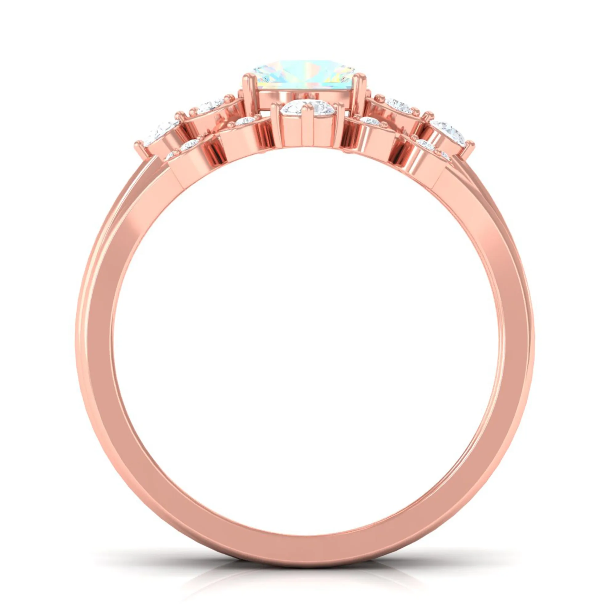 Ethiopian Opal and Diamond Ring Set with Leaf Motif