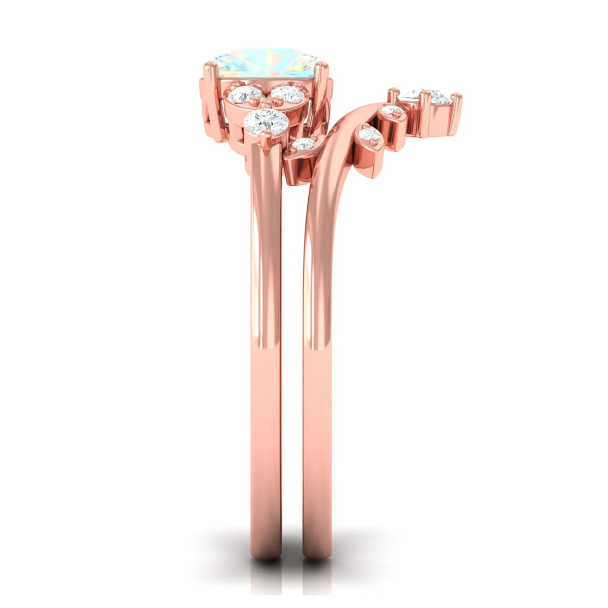 Ethiopian Opal and Diamond Ring Set with Leaf Motif