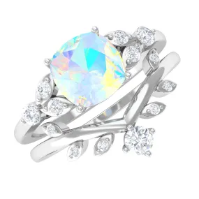 Ethiopian Opal and Diamond Ring Set with Leaf Motif