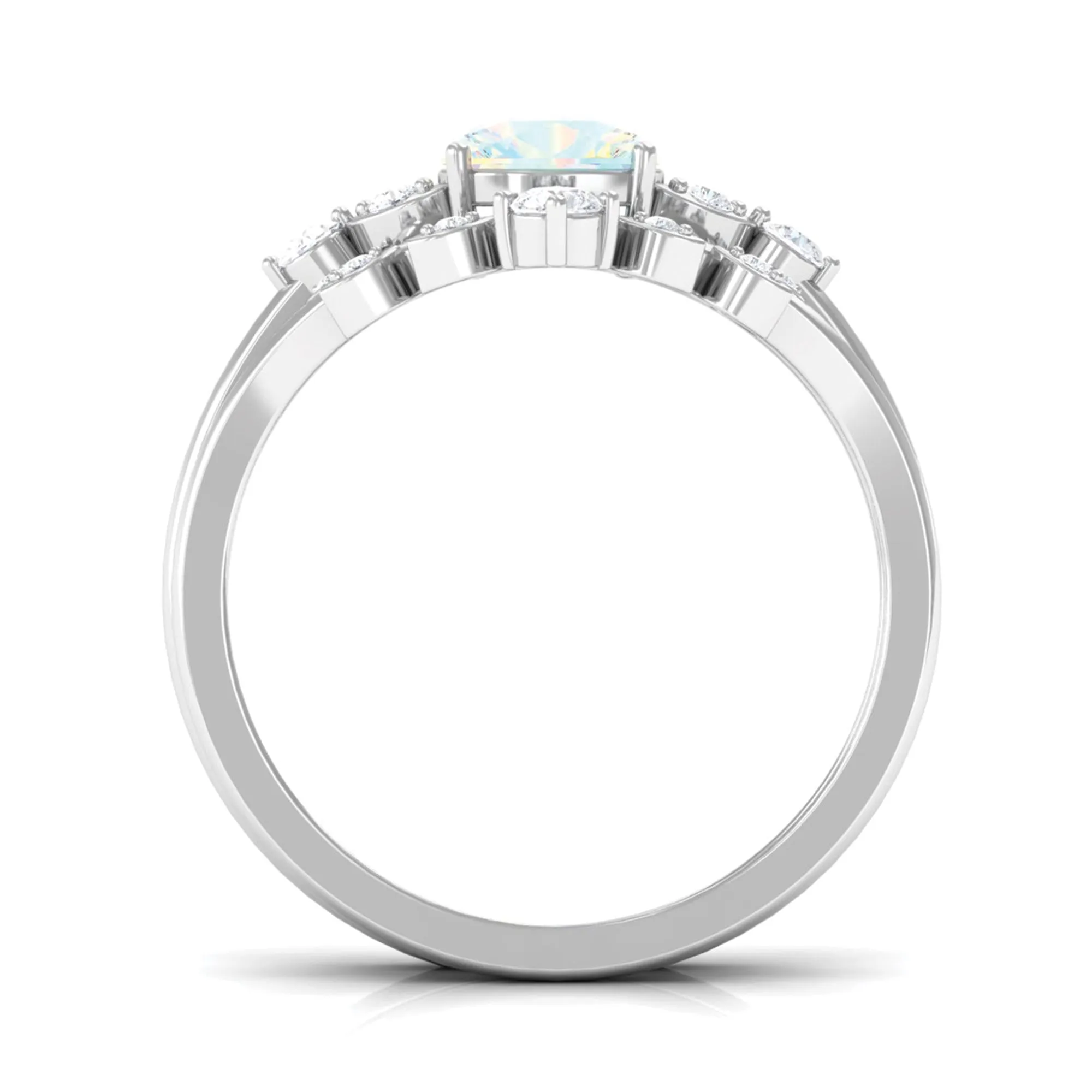 Ethiopian Opal and Diamond Ring Set with Leaf Motif
