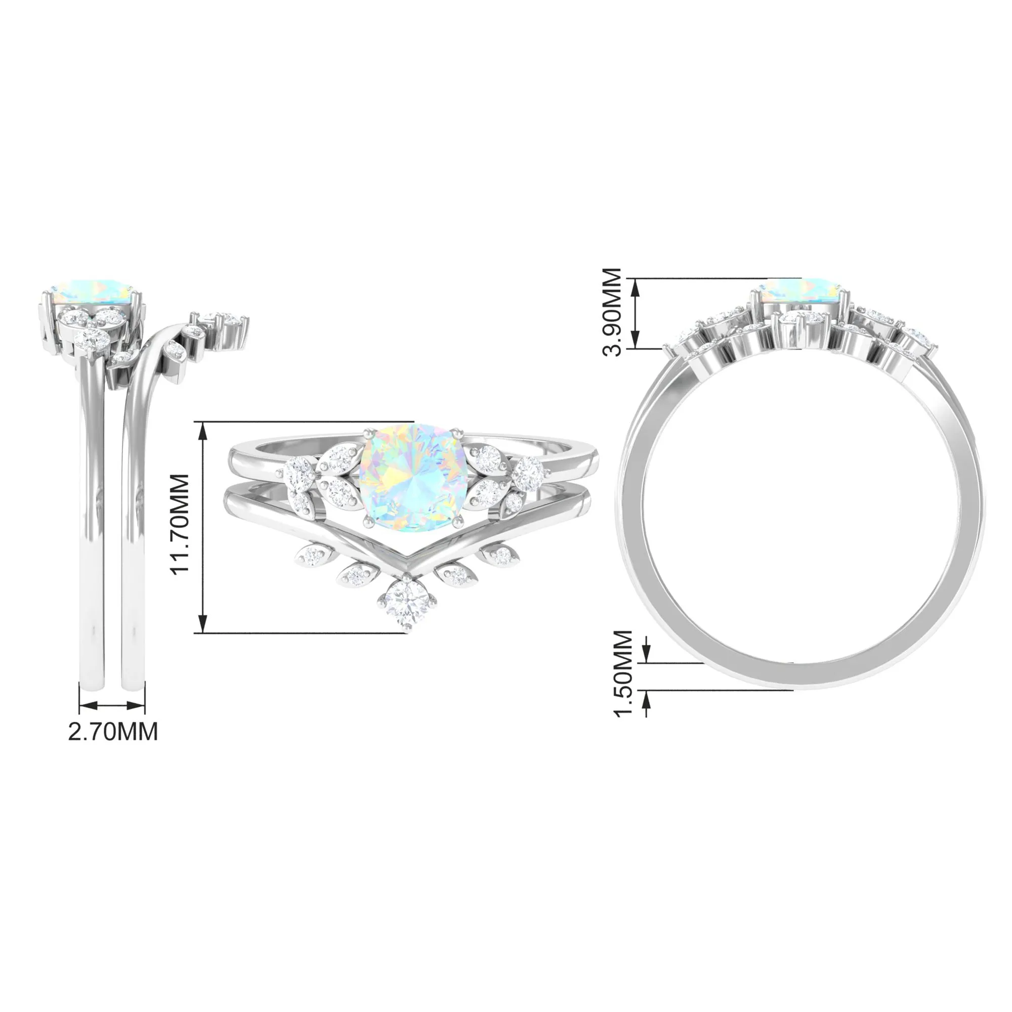 Ethiopian Opal and Diamond Ring Set with Leaf Motif