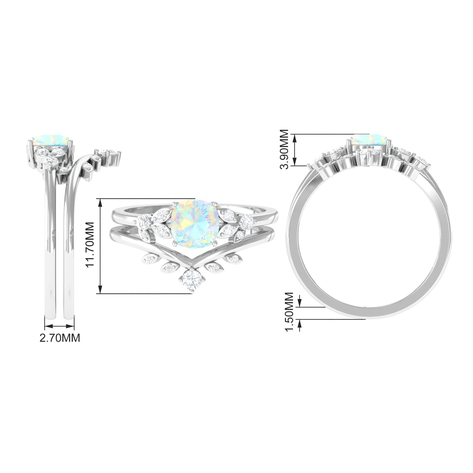 Ethiopian Opal and Diamond Ring Set with Leaf Motif