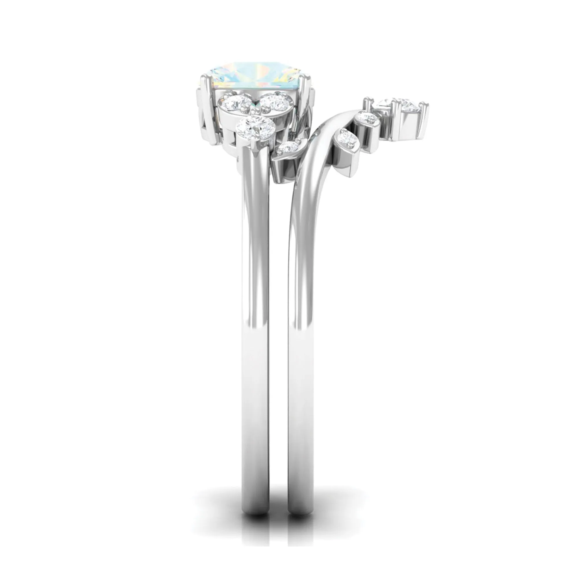 Ethiopian Opal and Diamond Ring Set with Leaf Motif
