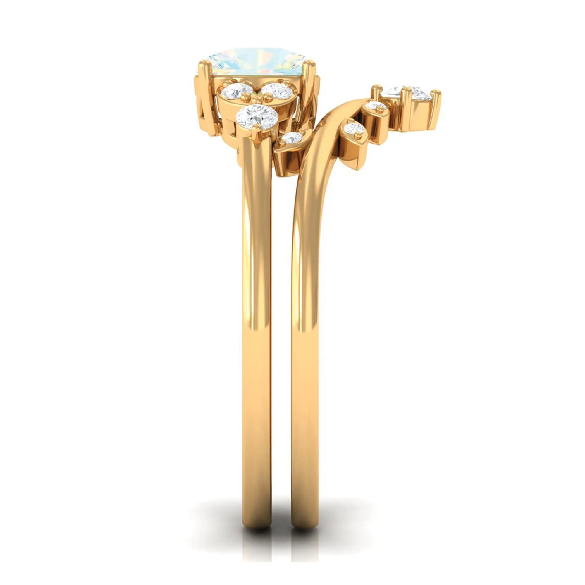 Ethiopian Opal and Diamond Ring Set with Leaf Motif