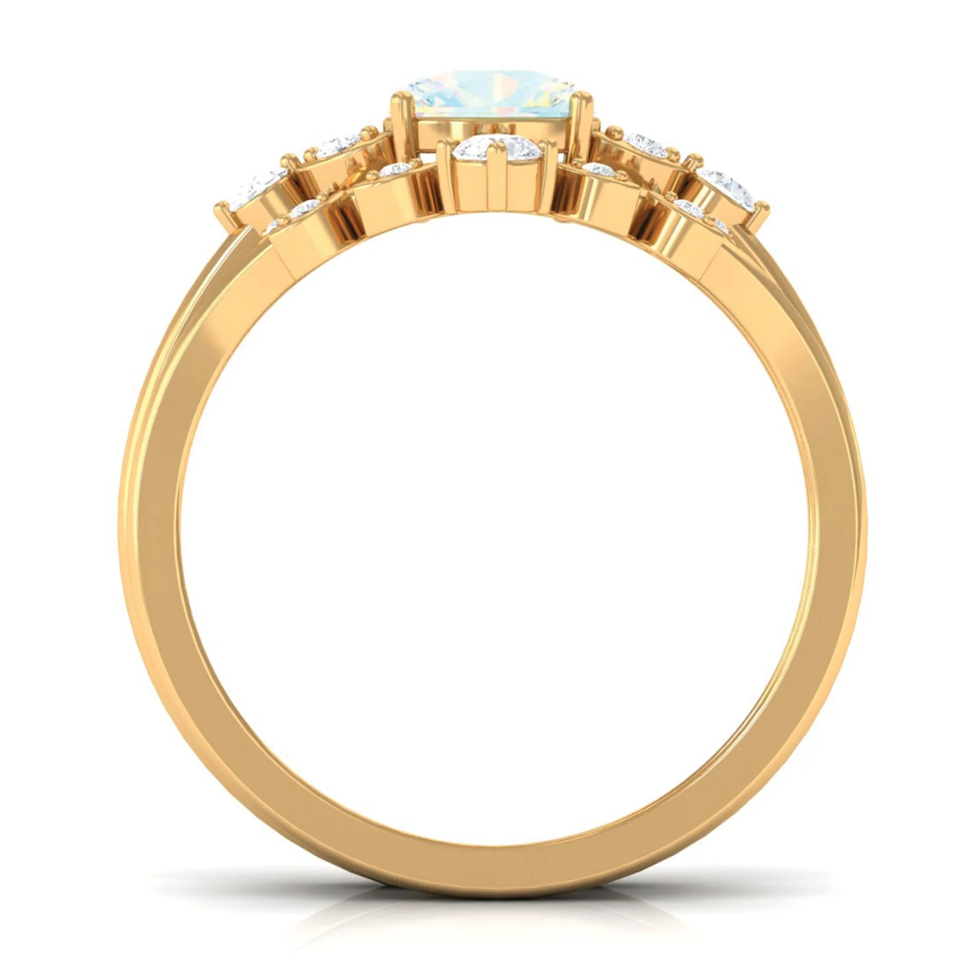 Ethiopian Opal and Diamond Ring Set with Leaf Motif